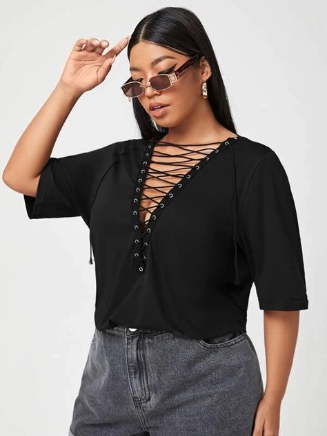 Solid Lace Up Tee (Size US12 - US20)