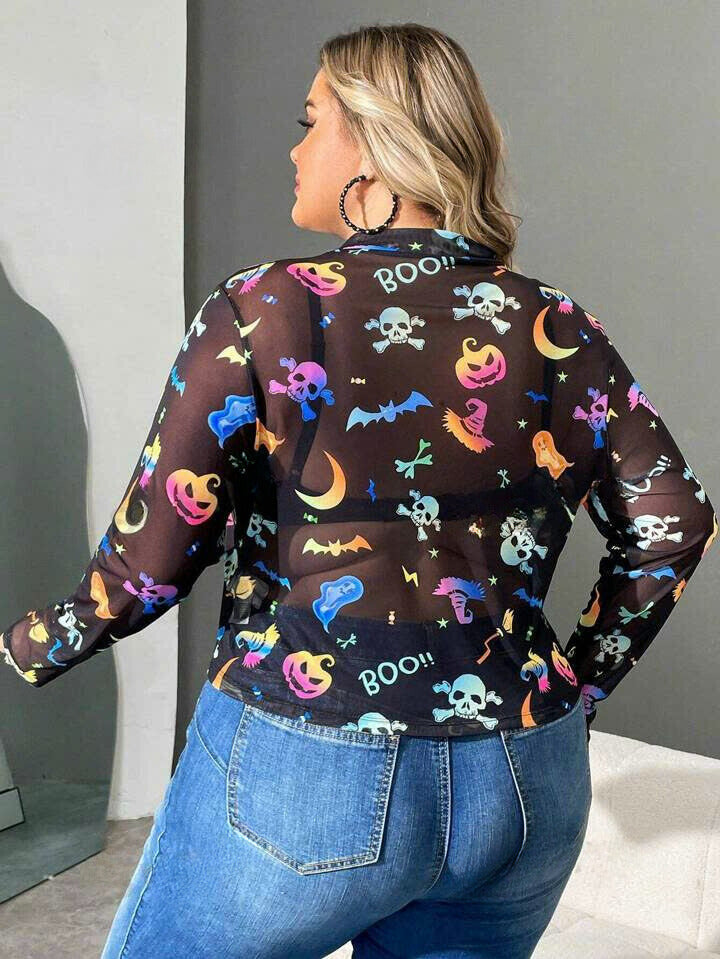 Halloween Print Mesh Top 6092