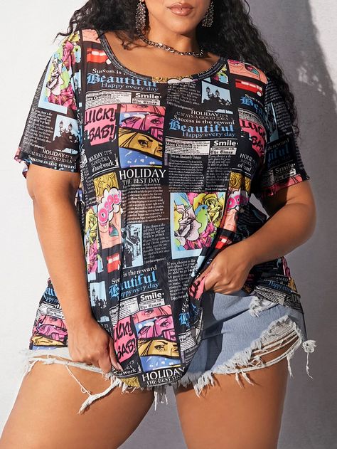 Pop Art Print Mesh Top