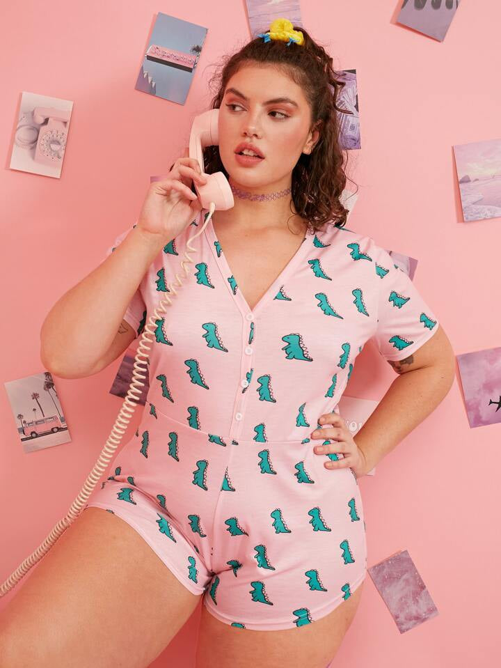 Allover Dinosaur Print Pajama Romper 1073