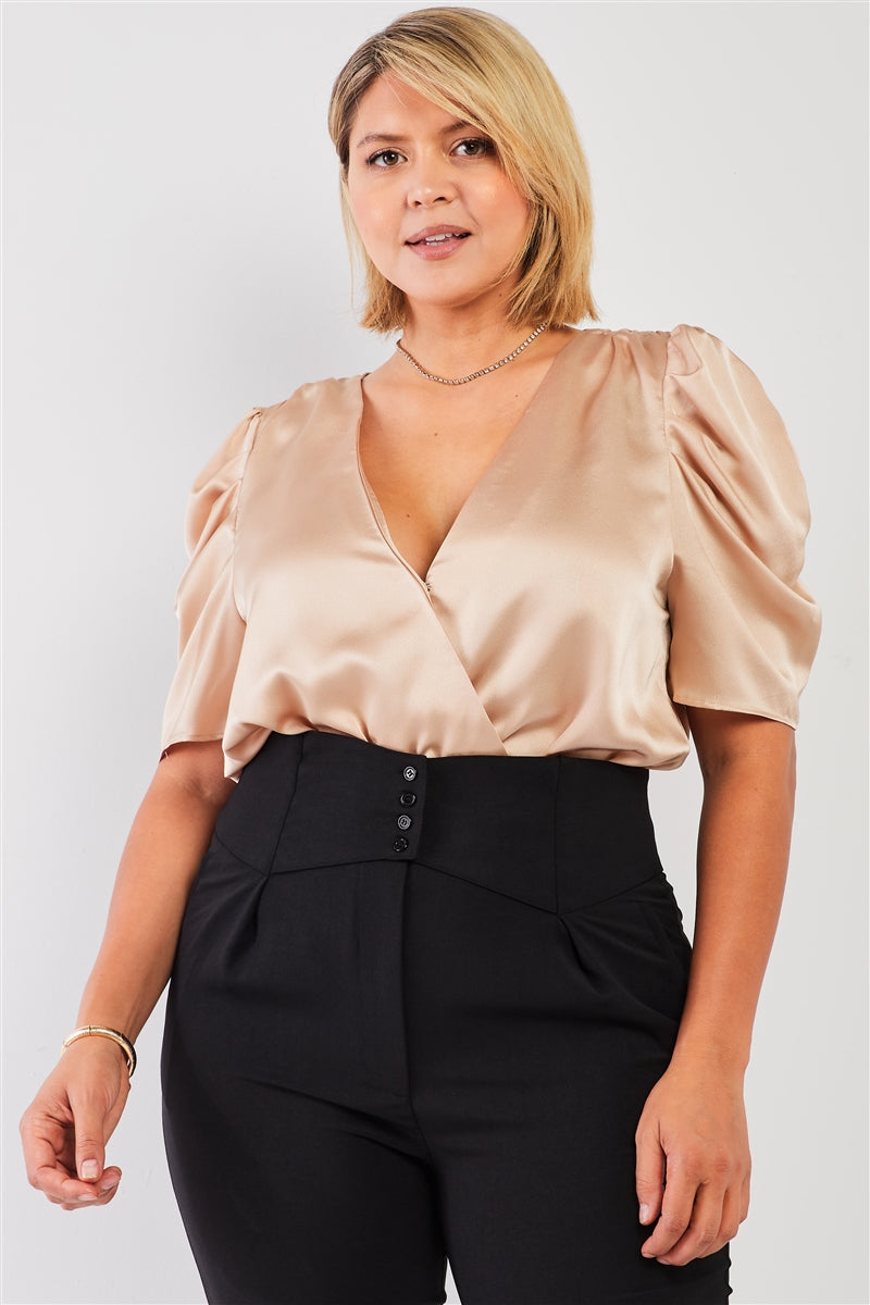 Champagne Satin Plunging Neck Bodysuit