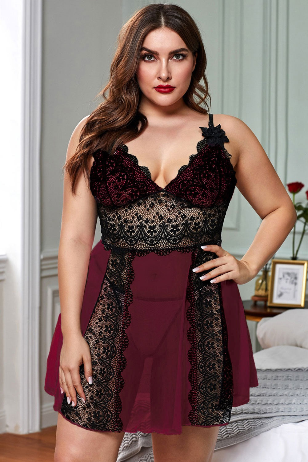 LACE SEXY DRESS V NECK + G - STRING CS2603