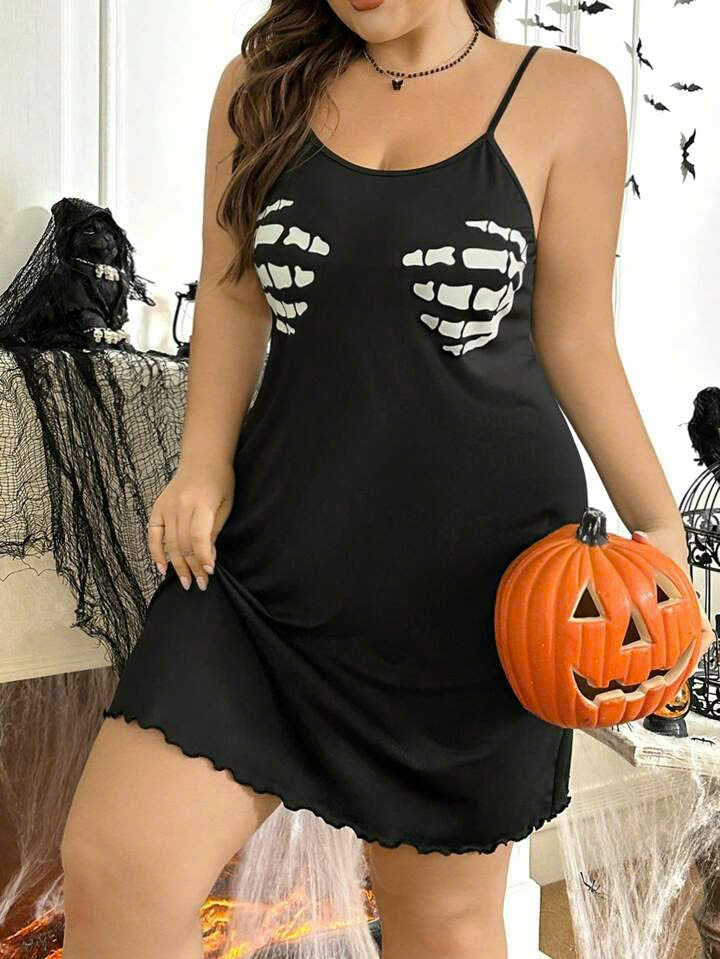 Skeleton Hand Print Spaghetti Strap Nightgown 24094