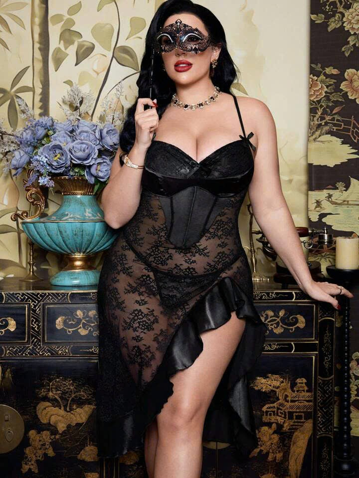 Sheer Lace Ruffle Lingerie Set 16112