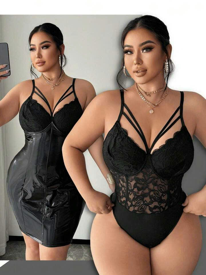 Lace Patchwork Decorative Bodysuit 3051