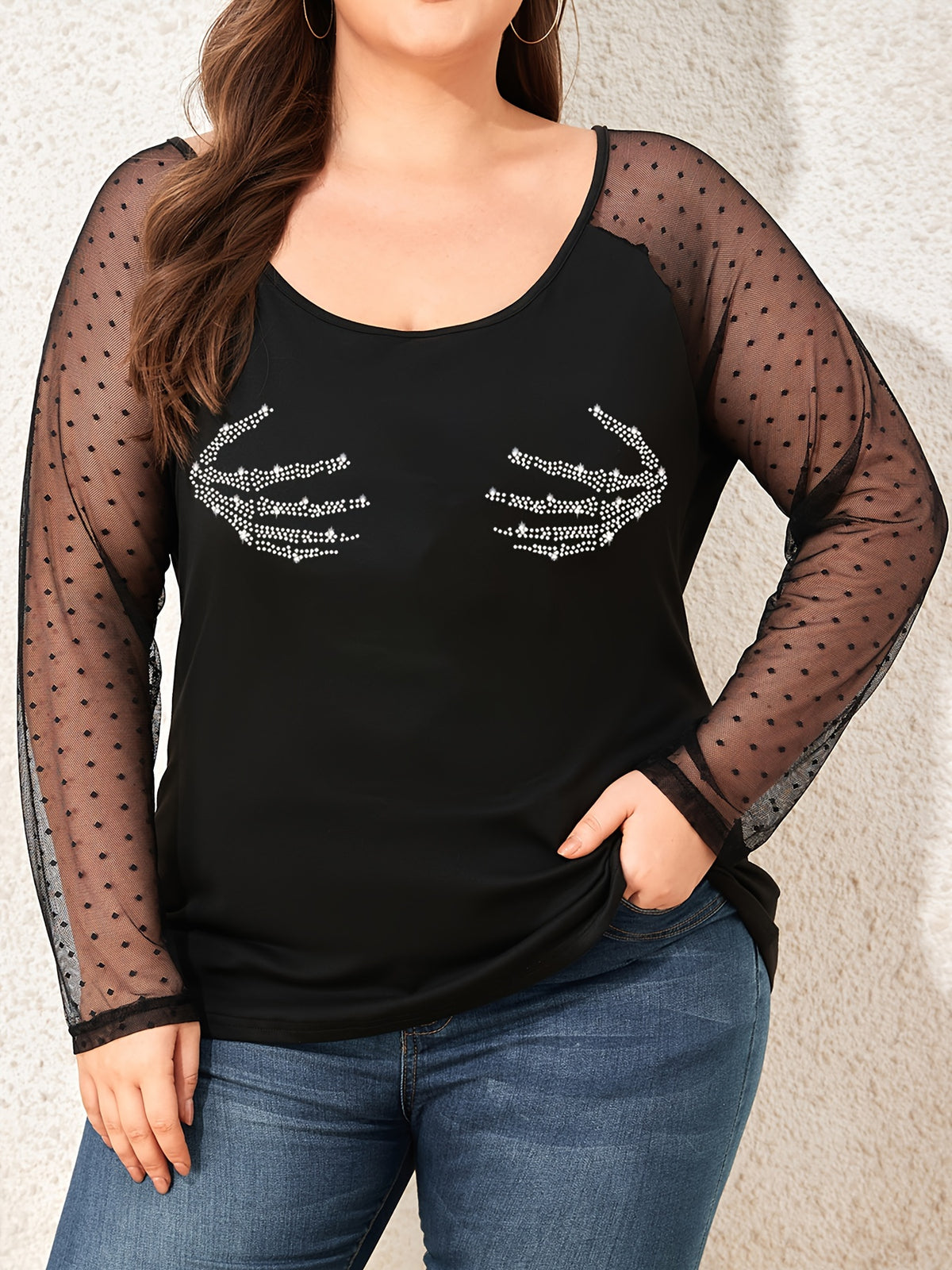 Rhinestone Mesh Sleeve Top 29104