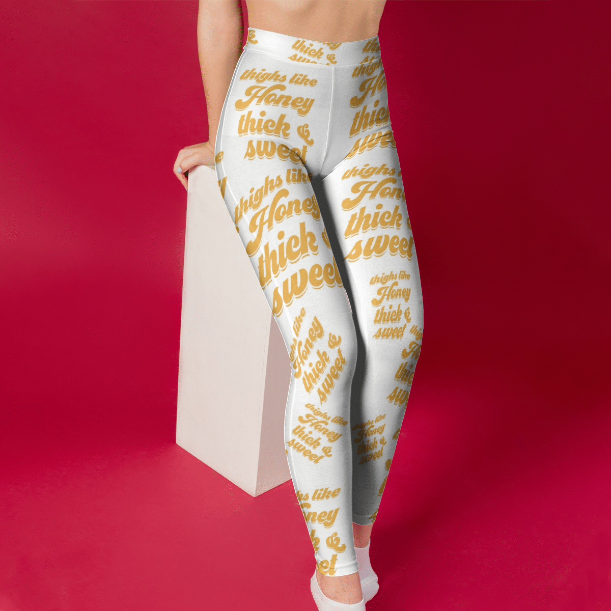 THIGHS LIKE HONEY THICK & SWEET WHITE LEGGINGS