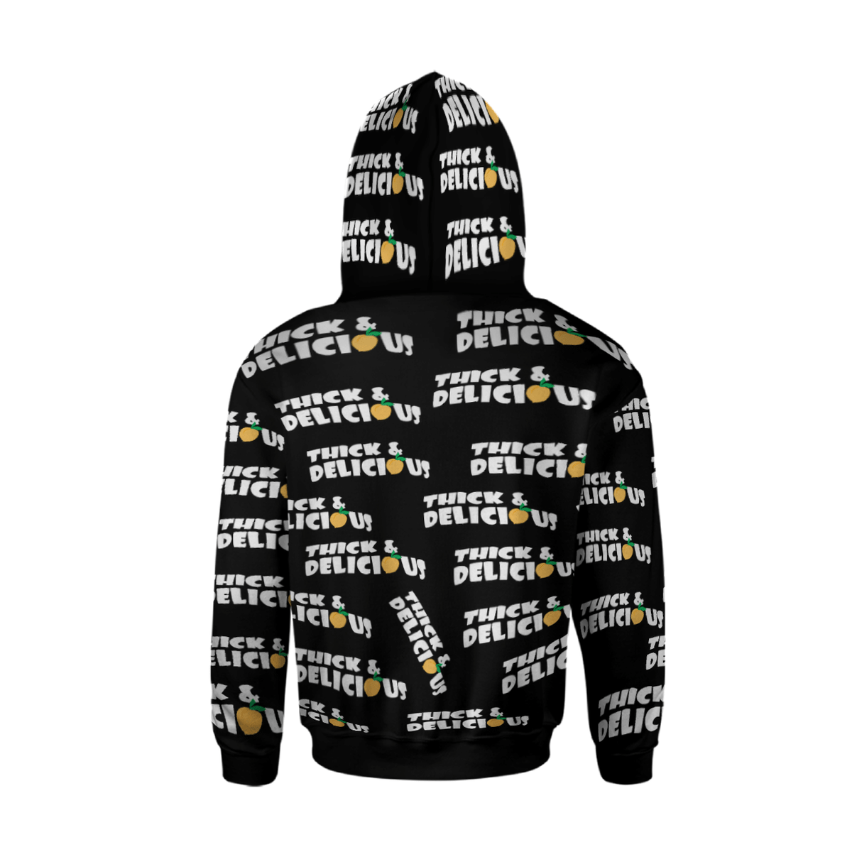 THICK & DELICIOUS BLACK FULL AOP MULTI PIECE HOODIE