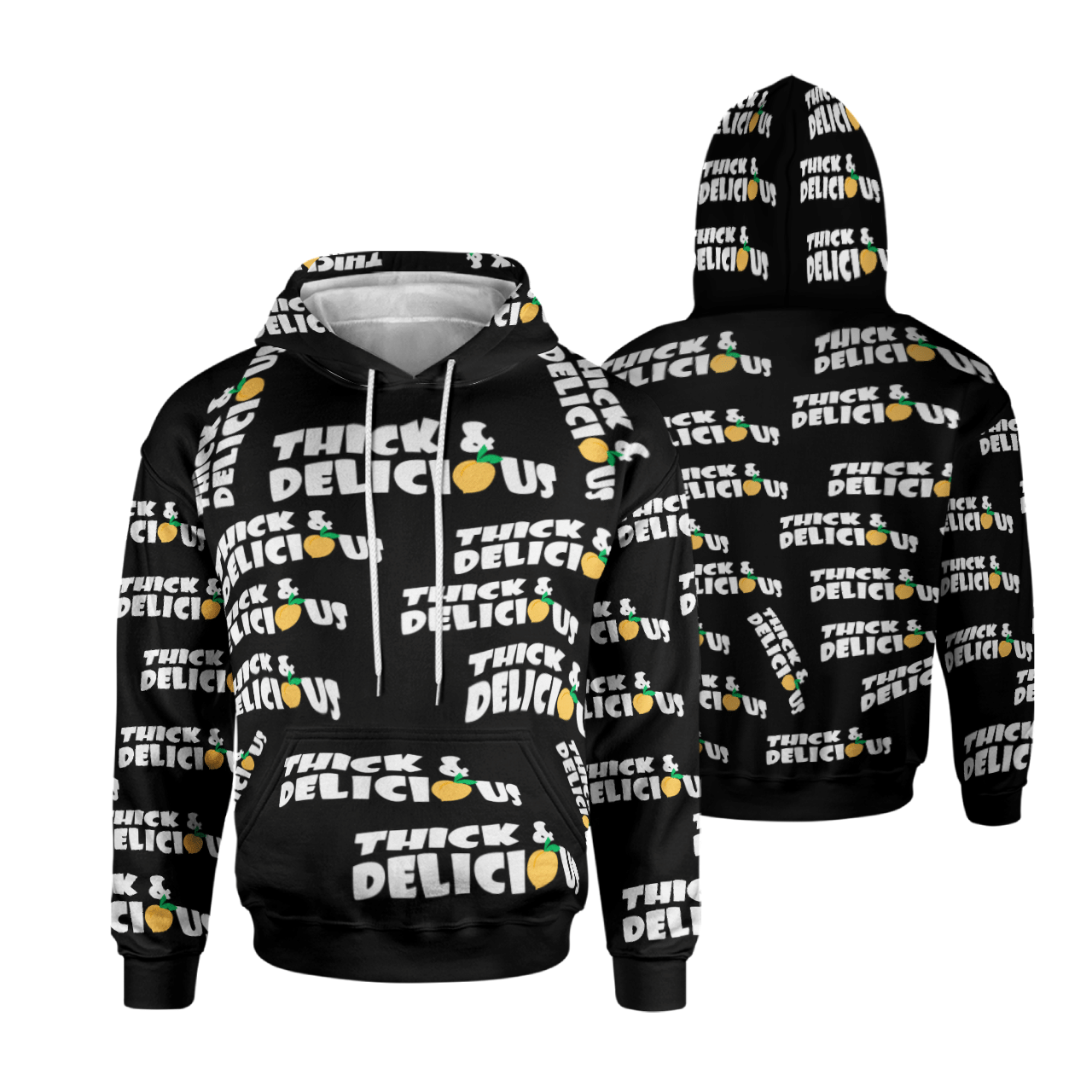 THICK & DELICIOUS BLACK FULL AOP MULTI PIECE HOODIE
