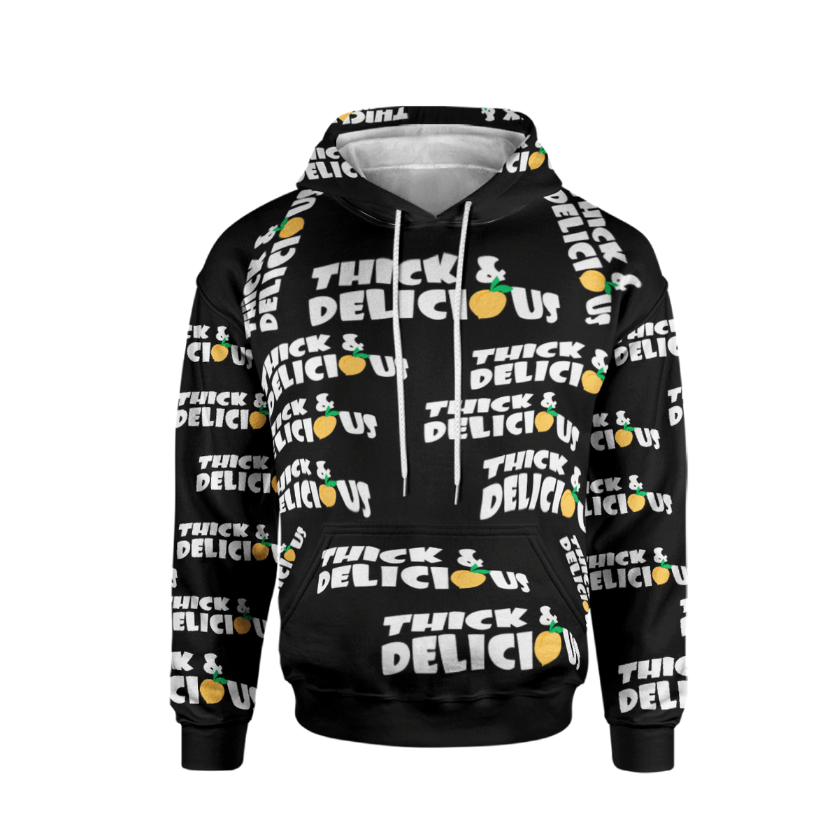 THICK & DELICIOUS BLACK FULL AOP MULTI PIECE HOODIE