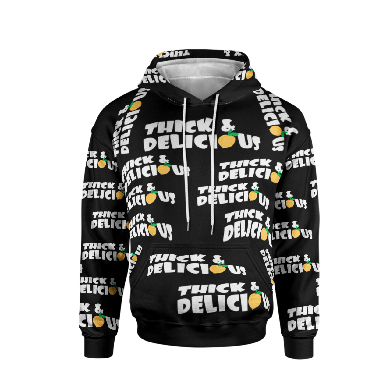 THICK & DELICIOUS BLACK FULL AOP MULTI PIECE HOODIE