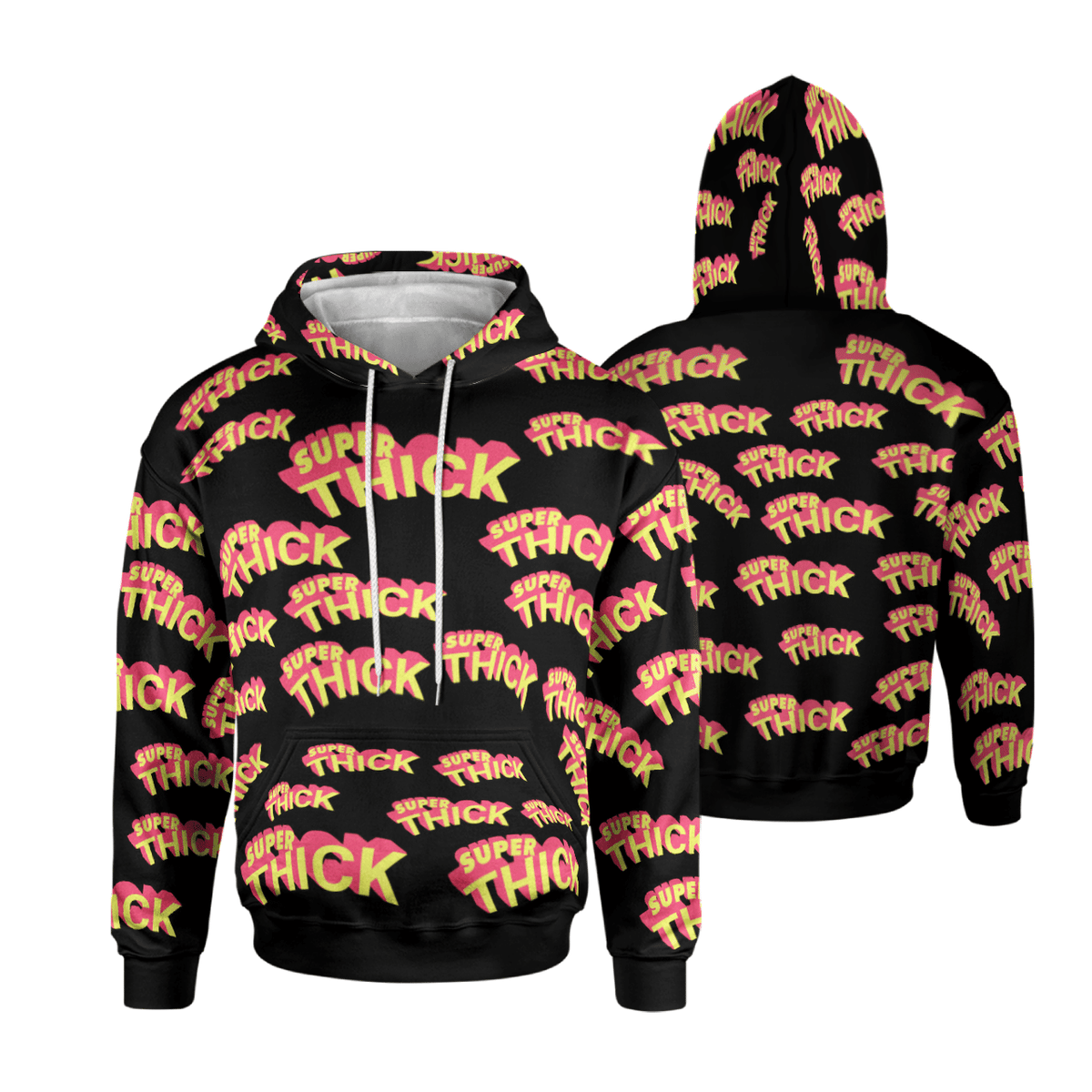 SUPER THICK BLACK FULL AOP MULTI PIECE HOODIE