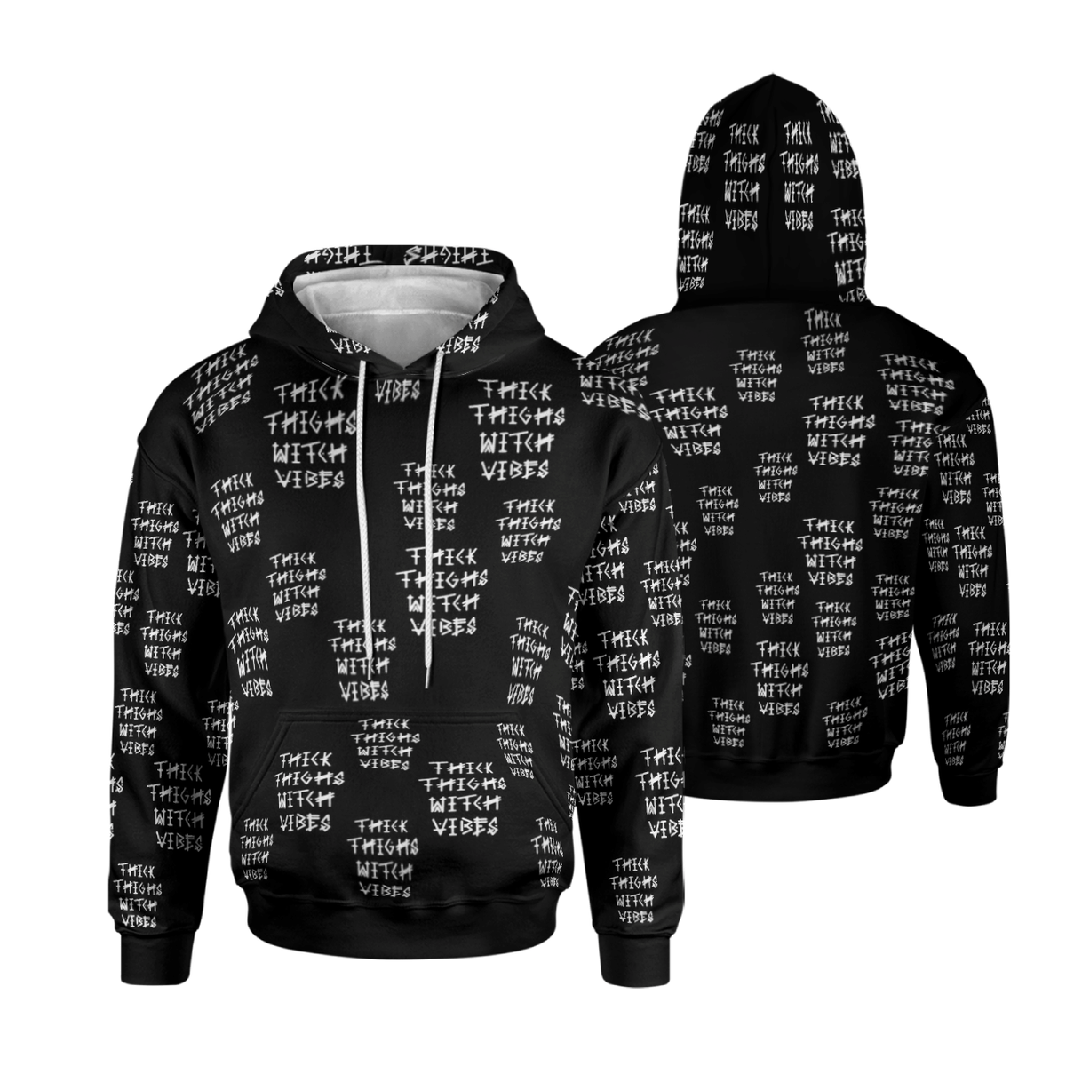THICK THIGHS WITCH VIBES BLACK FULL AOP MULTI PIECE HOODIE