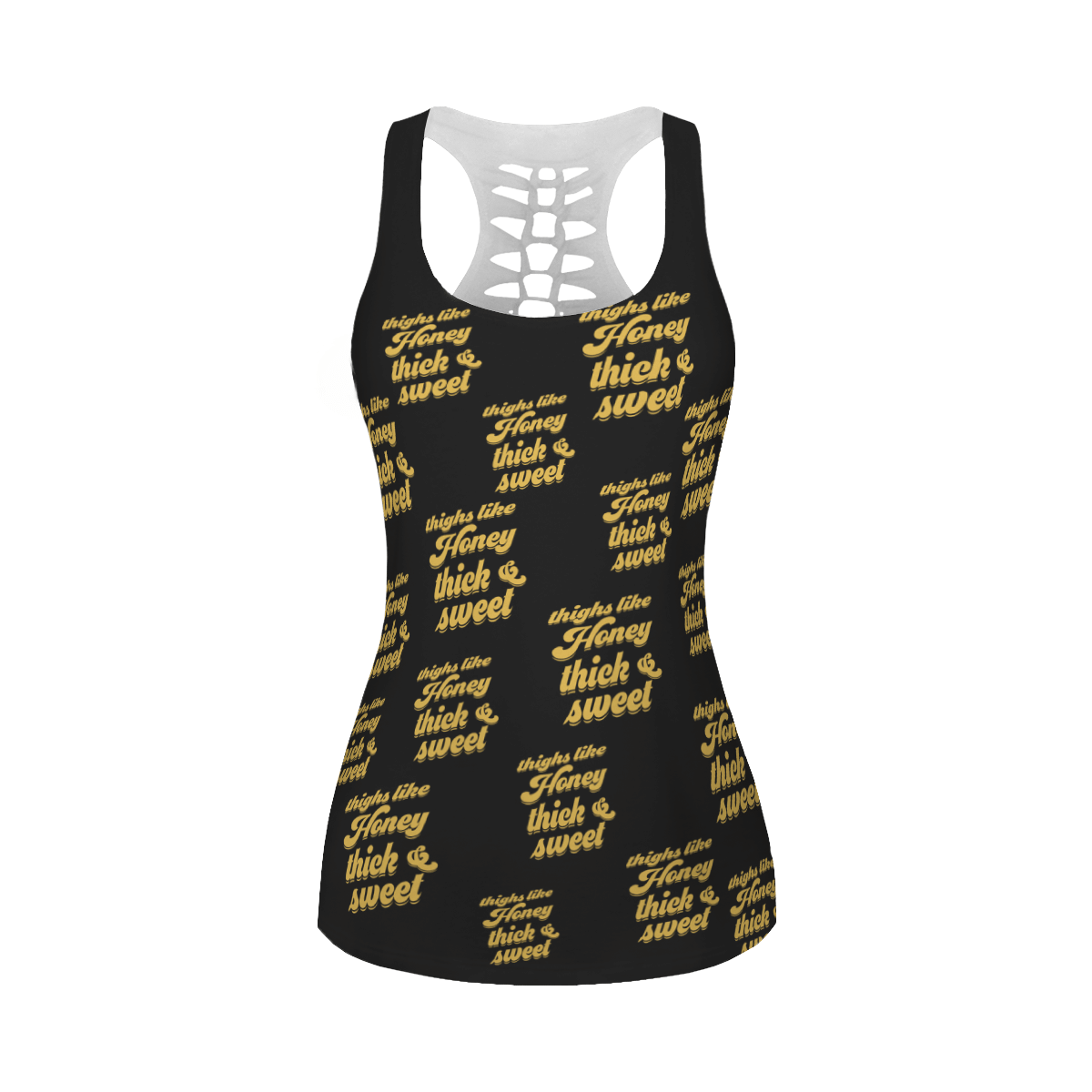 THIGHS LIKE HONEY THICK & SWEET BLACK FULL HOLLOW OUT TANK TOP