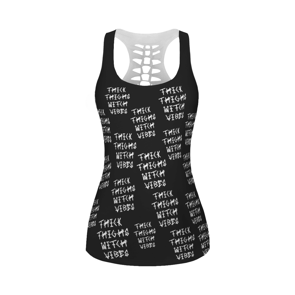 THICK THIGHS WITCH VIBES BLACK FULL HOLLOW OUT TANK TOP