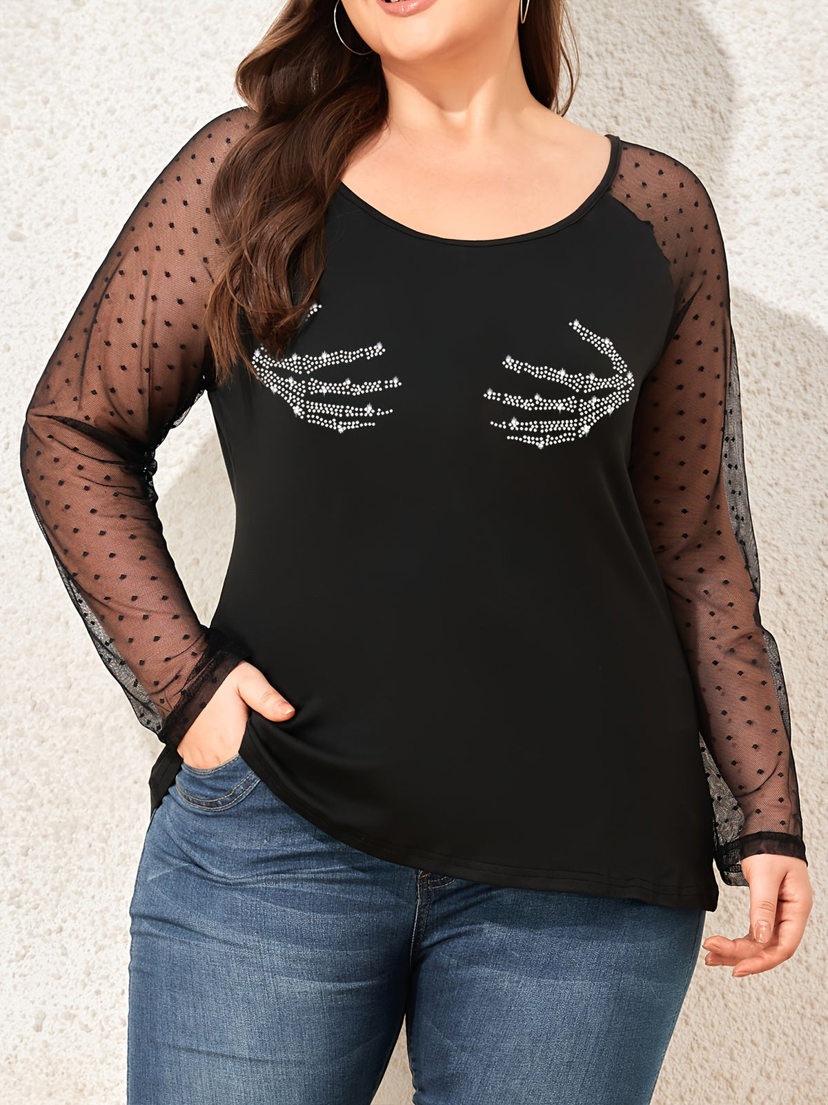 Rhinestone Mesh Sleeve Top 29104