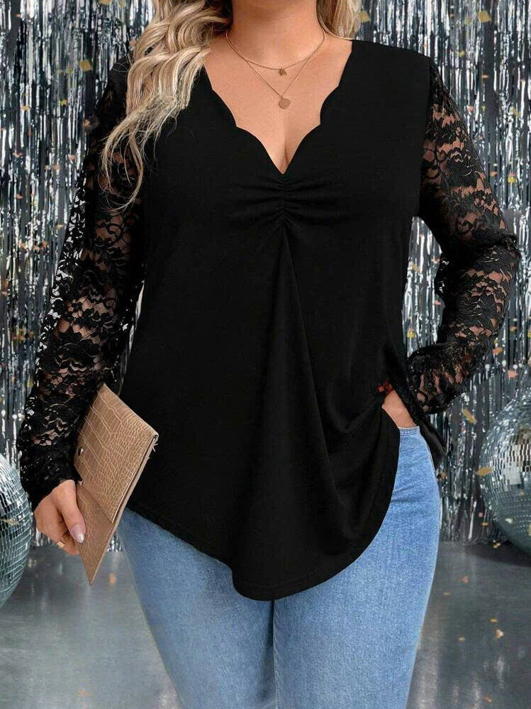 Elegant Lace Patchwork Long Sleeve T-Shirt 10101