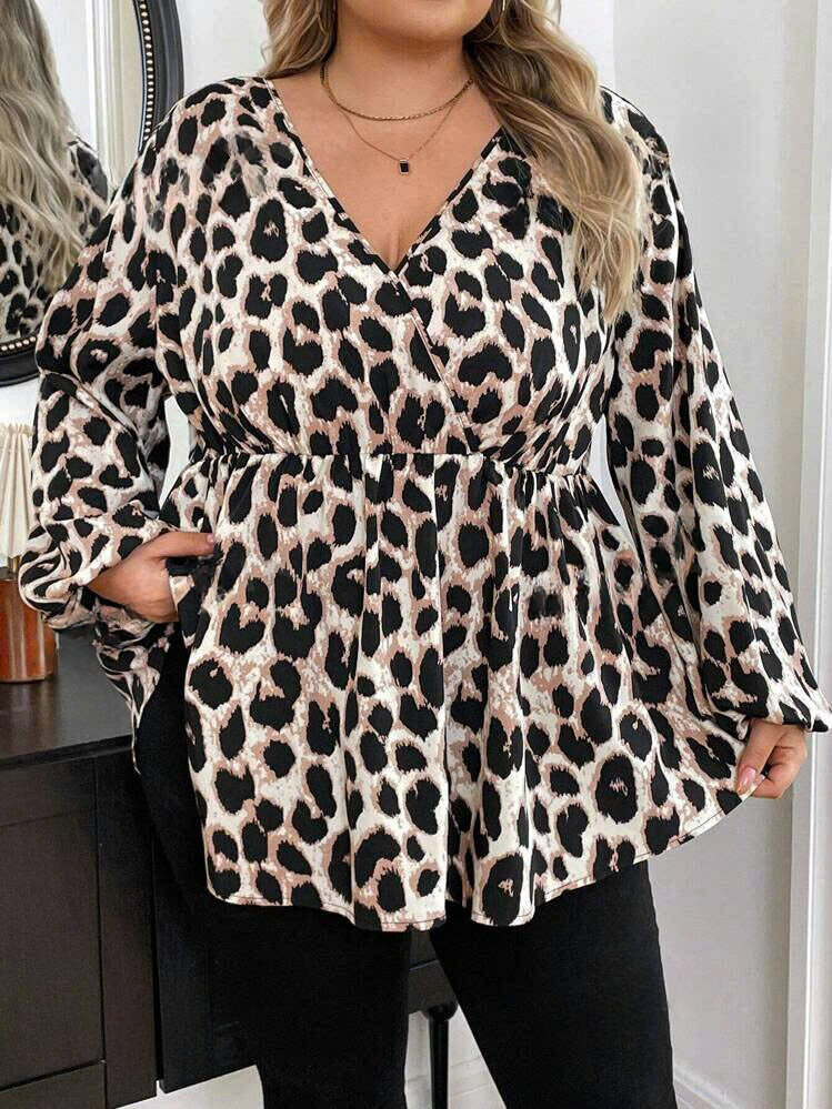 Leopard Print Gathered A-Line Blouse 10102