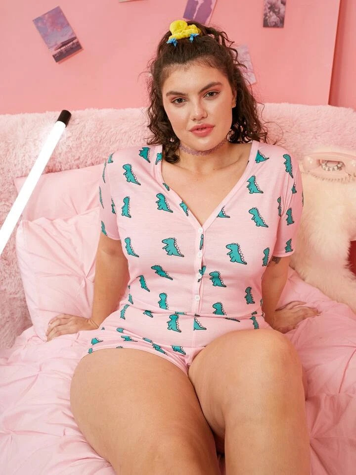 Allover Dinosaur Print Pajama Romper 1073