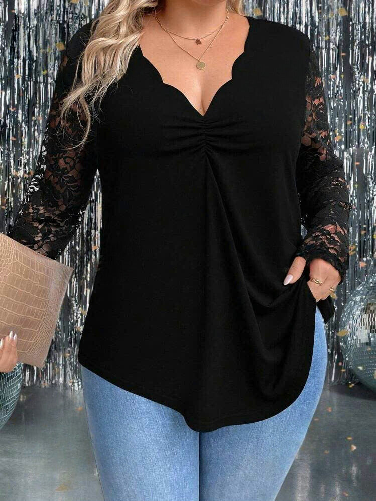 Elegant Lace Patchwork Long Sleeve T-Shirt 10101