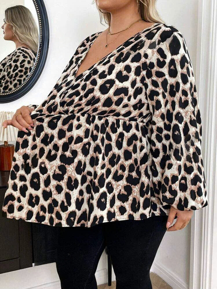 Leopard Print Gathered A-Line Blouse 10102