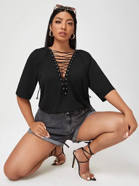 Solid Lace Up Tee (Size US12 - US20)