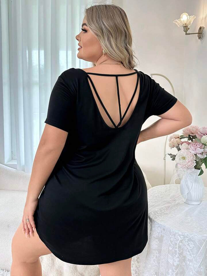 Casual Backless Round Hem Sleep Dress 12071