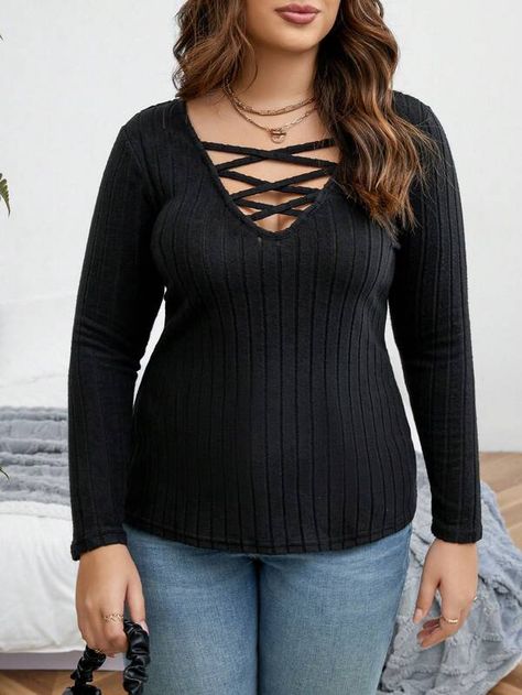 Crisscross Front Ribbed Knit Tee