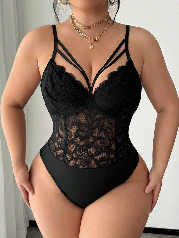 Lace Patchwork Decorative Bodysuit 3051