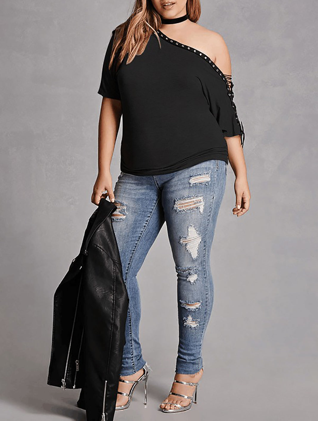 (Buy 1 Get 1 FREE) Plus Size Off Shoulder Top + Plus Size Crop Top (Pack of 2)