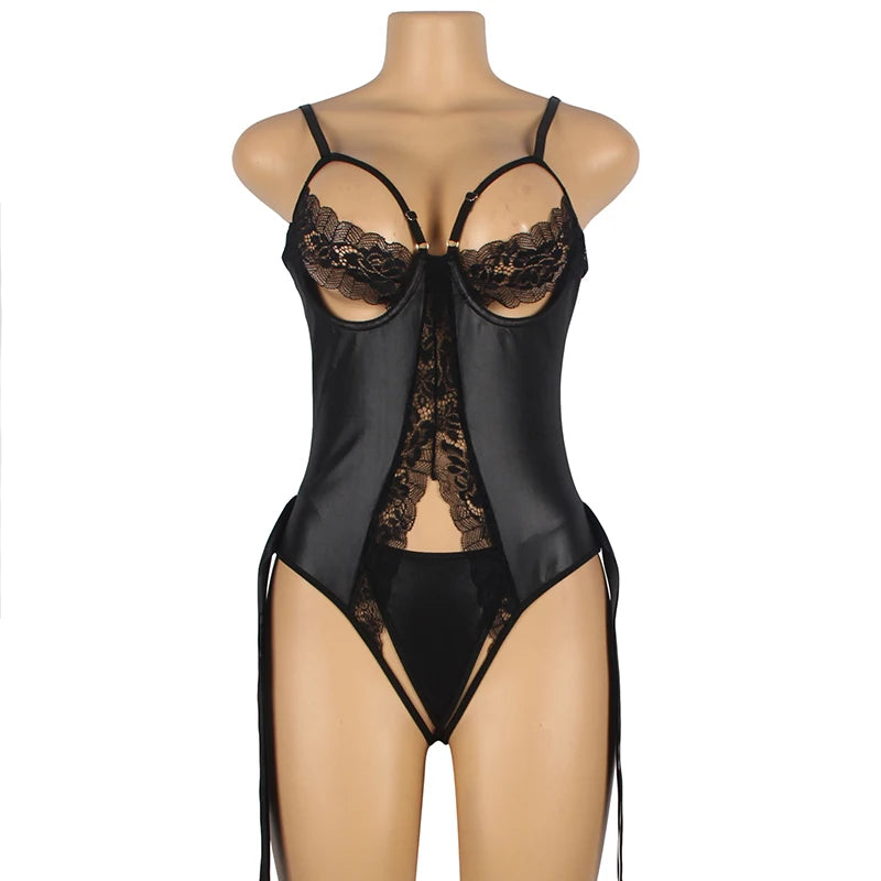 Black Leather Teddy Lingerie 1076