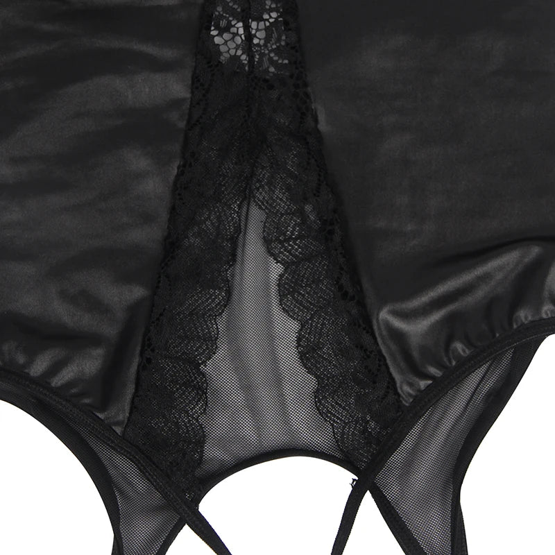 Black Leather Teddy Lingerie 1076