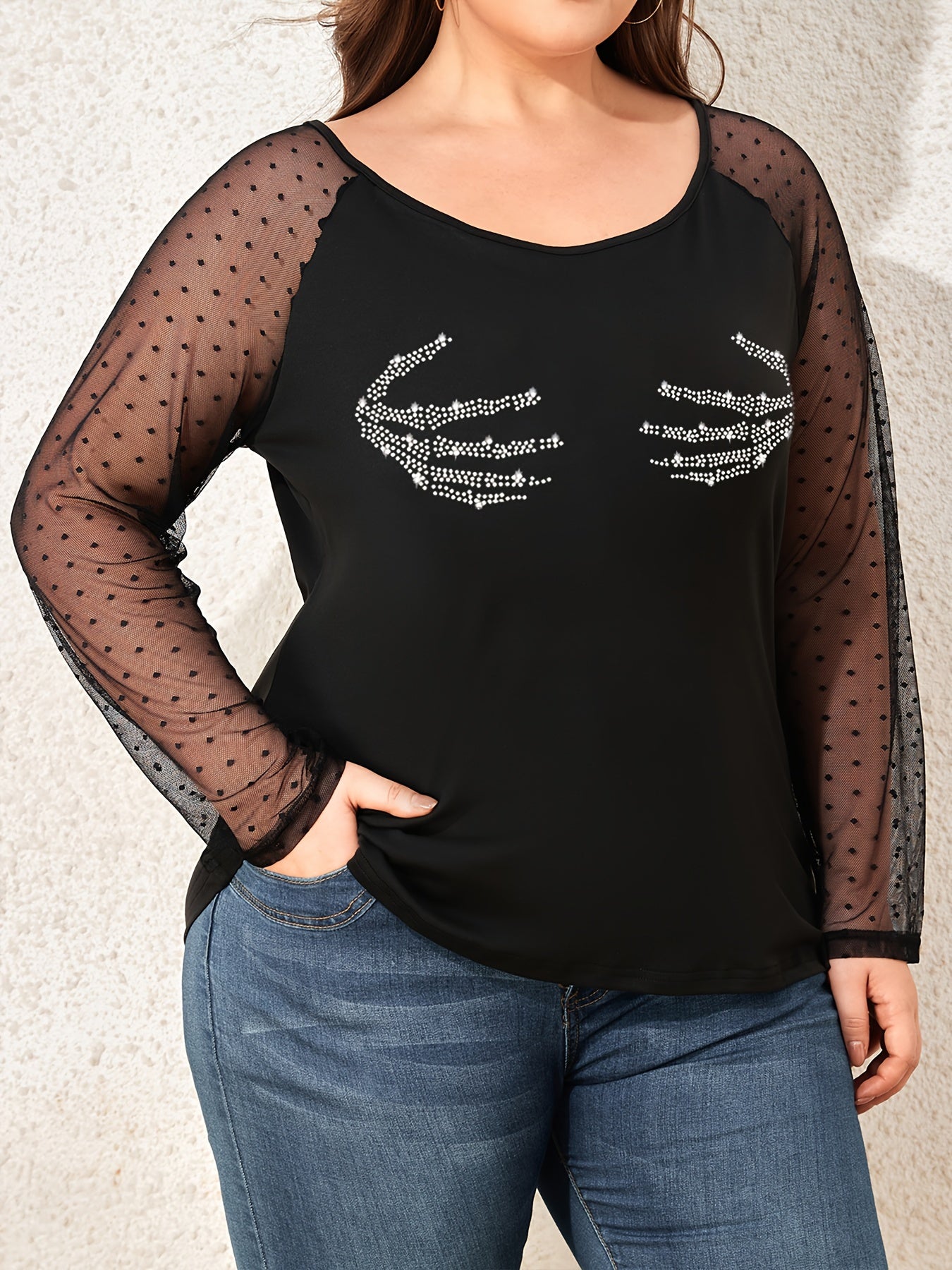 Rhinestone Mesh Sleeve Top 29104