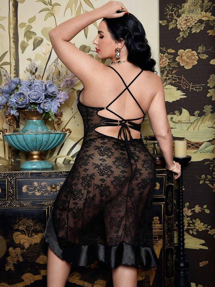 Sheer Lace Ruffle Lingerie Set 16112