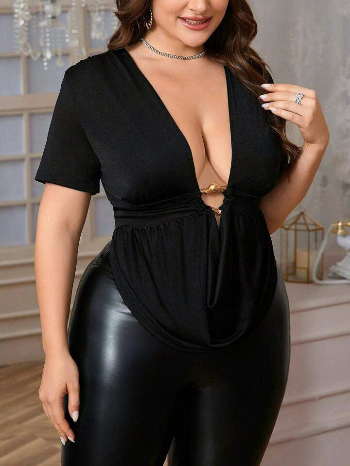 Ruched Draped Neck T-Shirt 7061