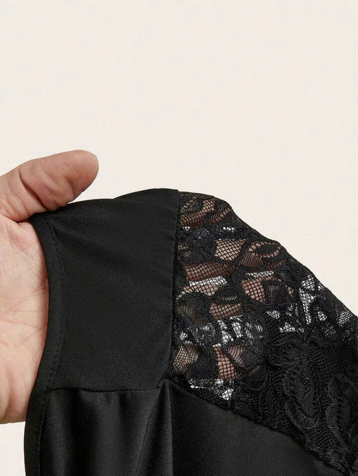 Lace Patchwork Decorative Bodysuit 3051