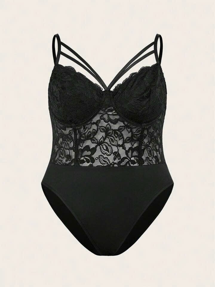 Lace Patchwork Decorative Bodysuit 3051