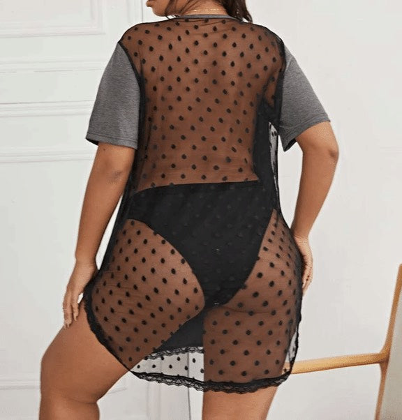 Contrast Mesh And Lace Night Dress CB1228