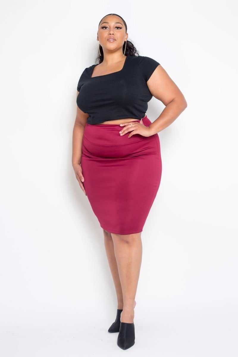 Basic High Waist Pencil Midi Skirt CK1904