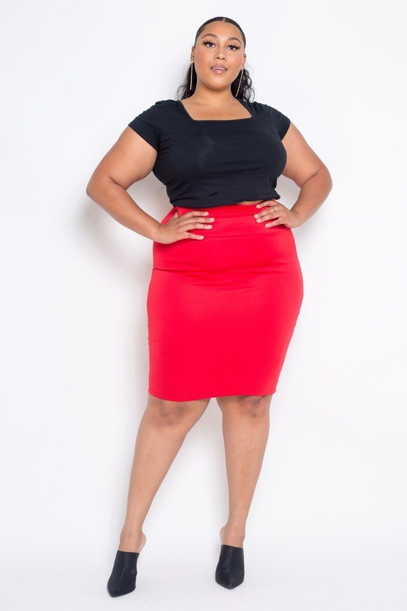 Basic High Waist Pencil Midi Skirt CK1904