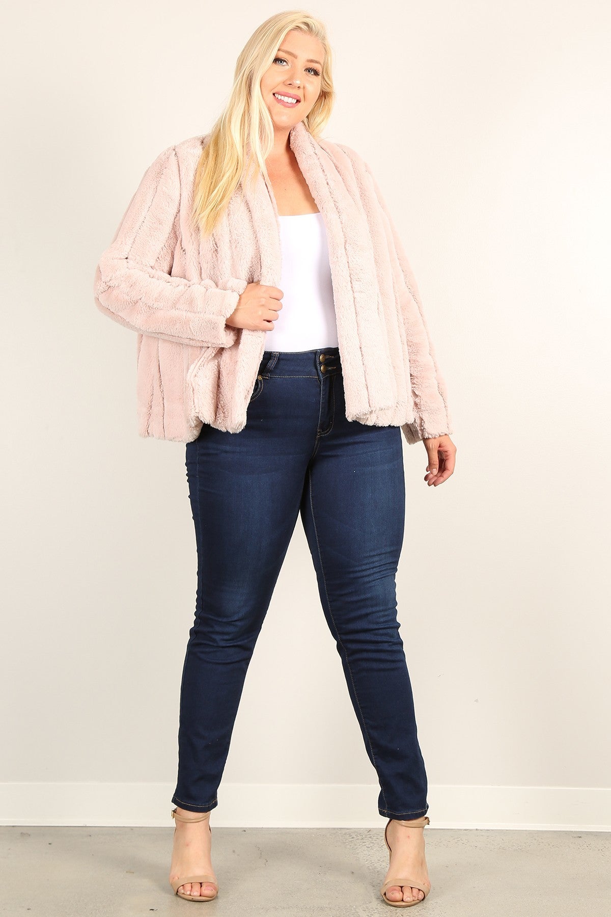 Fancy Faux Fur Jackets With Open Front And Loose Fit