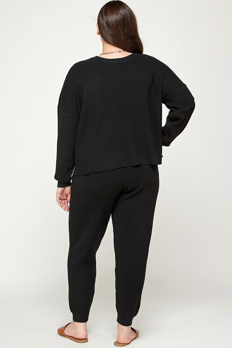 Solid Sweater Knit Top And Pant Set