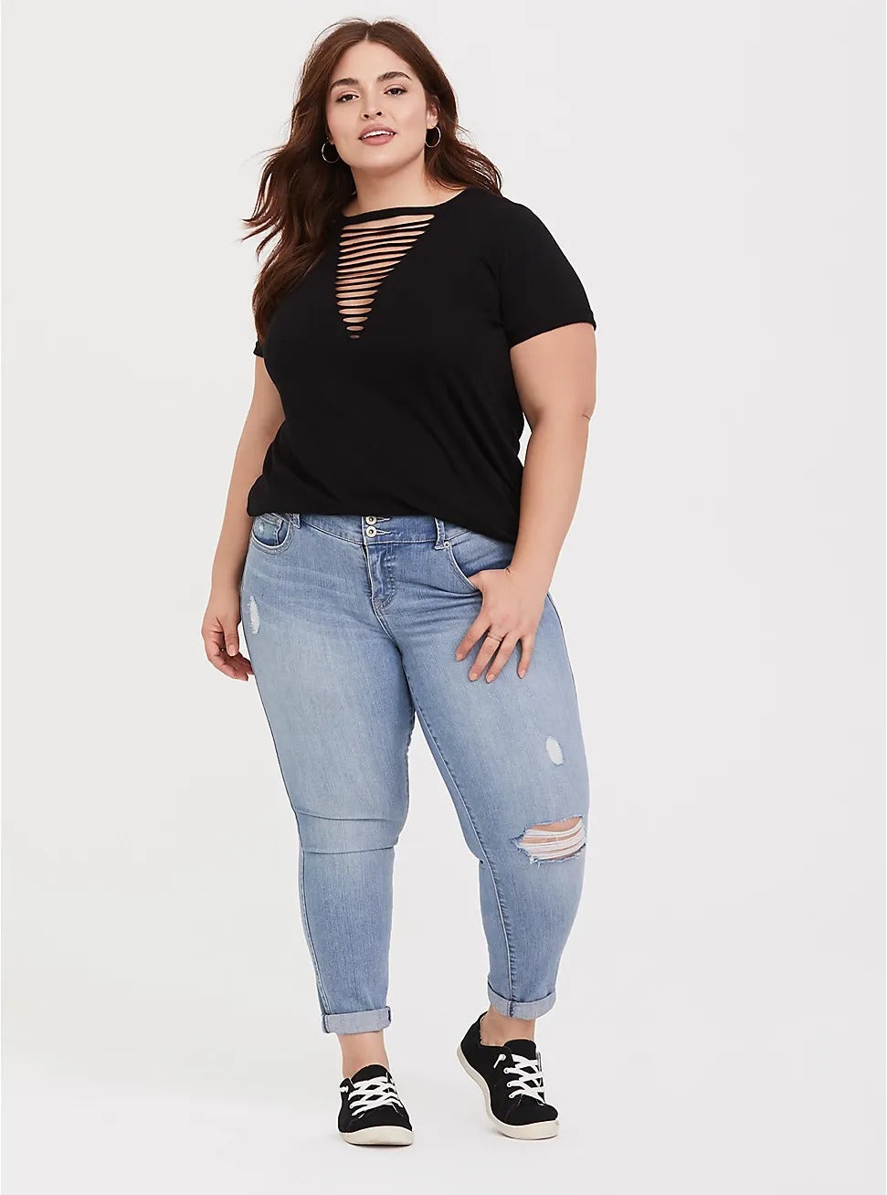 PLUS SIZE LADDER SLASH T - SHIRT CS1062